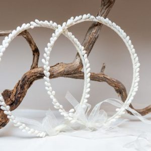 Wreaths with off-white cord and porcelain buds