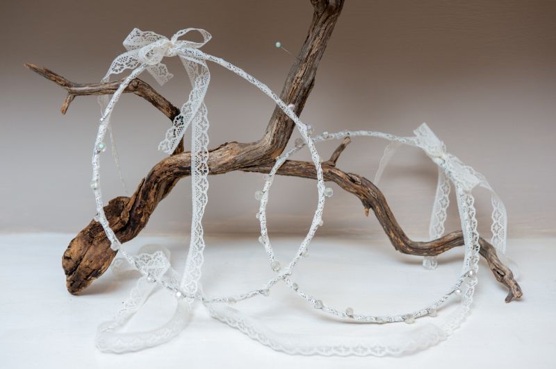 Wreaths with off-white cord and crystals