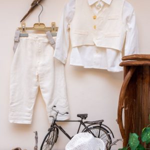 Elegant and modern christening set from off-white pants